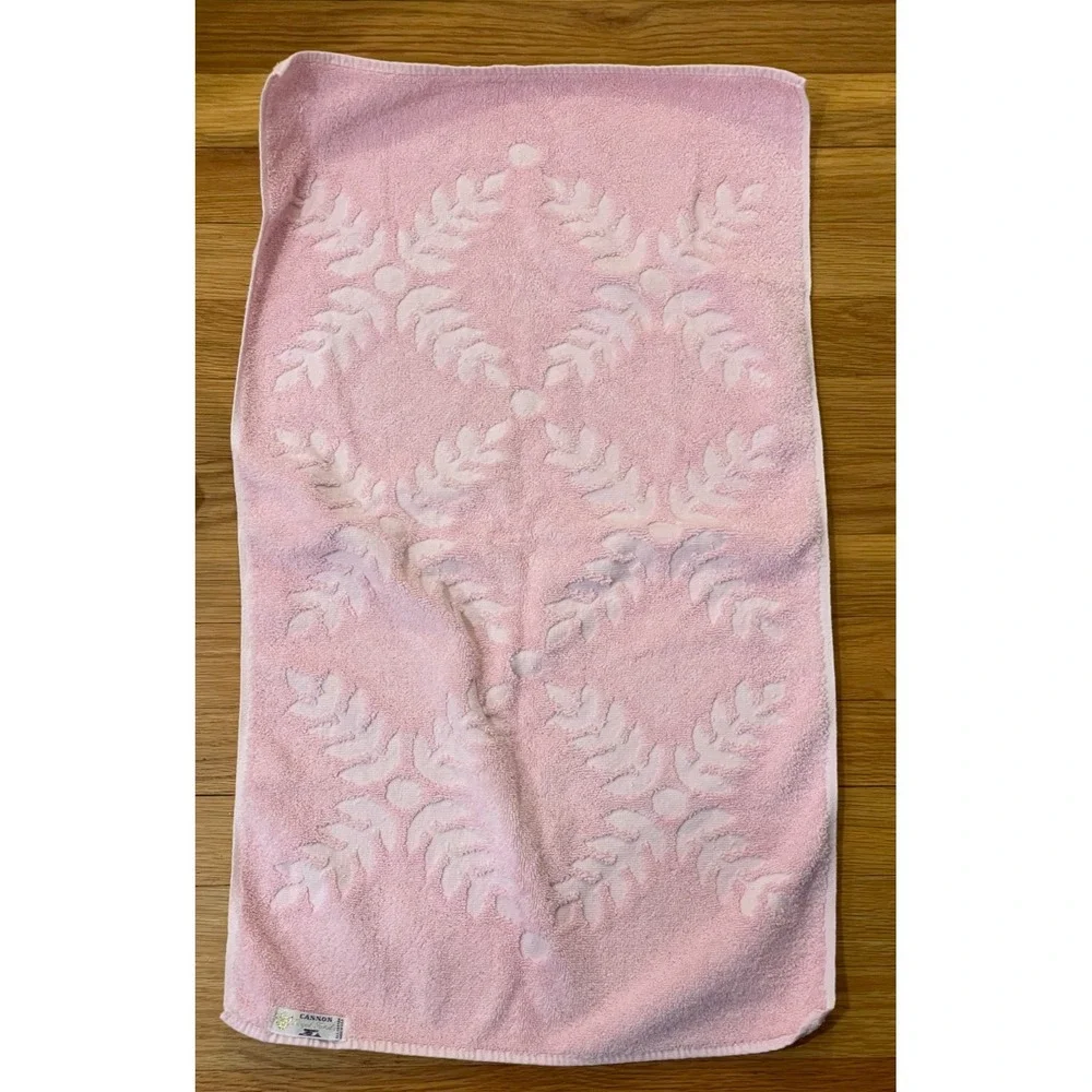 Vintage Cannon Pink‎ Fig Leaf 4 Hand Towel Set Sculpted Textured Cotton USA